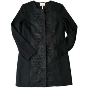 Laundry by Shelli Segal Black Collarless Round Neck Long Coat